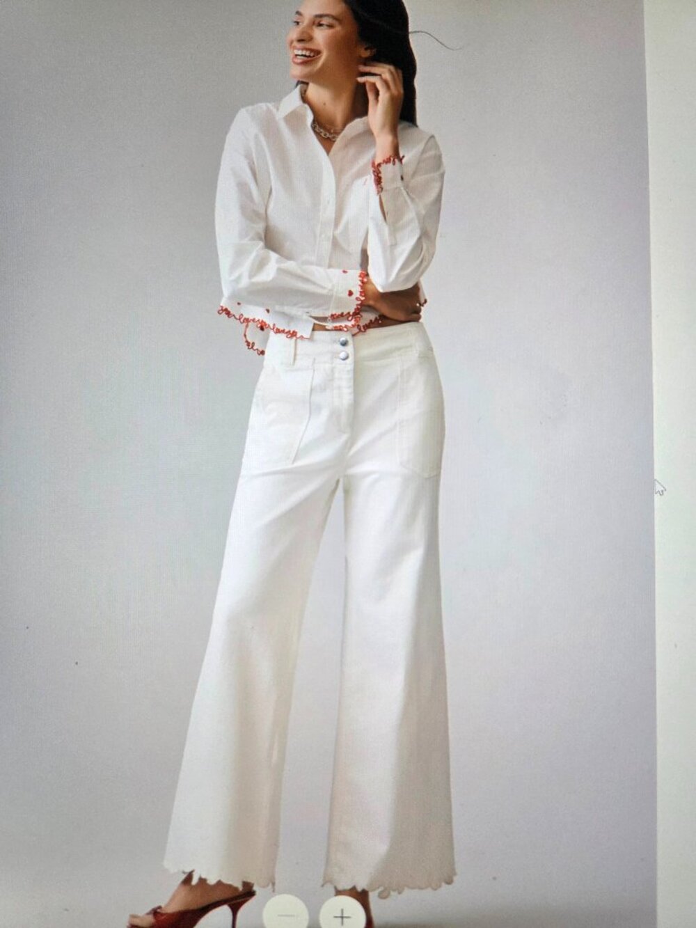 NWT Anthropologie Maeve Naomi Embroidered Cropped High Rise jeans-White-32T